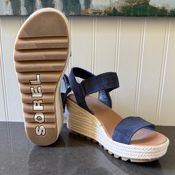 Sorel Navy Blue Wedge Sandals - Picture 6 of 8